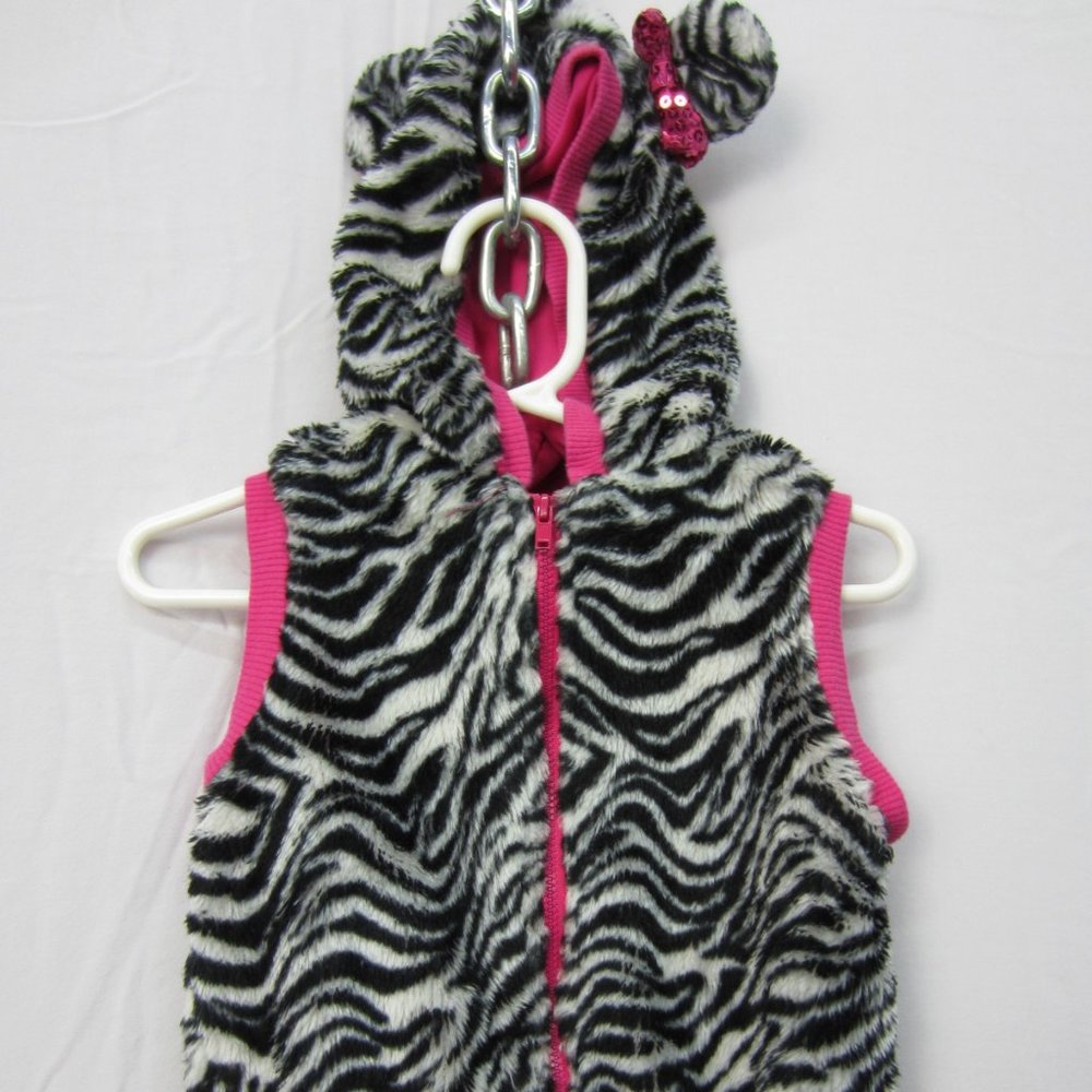 Little Lass Fleece Coat Hooded Vest Animal Print With Ears Bow Zip